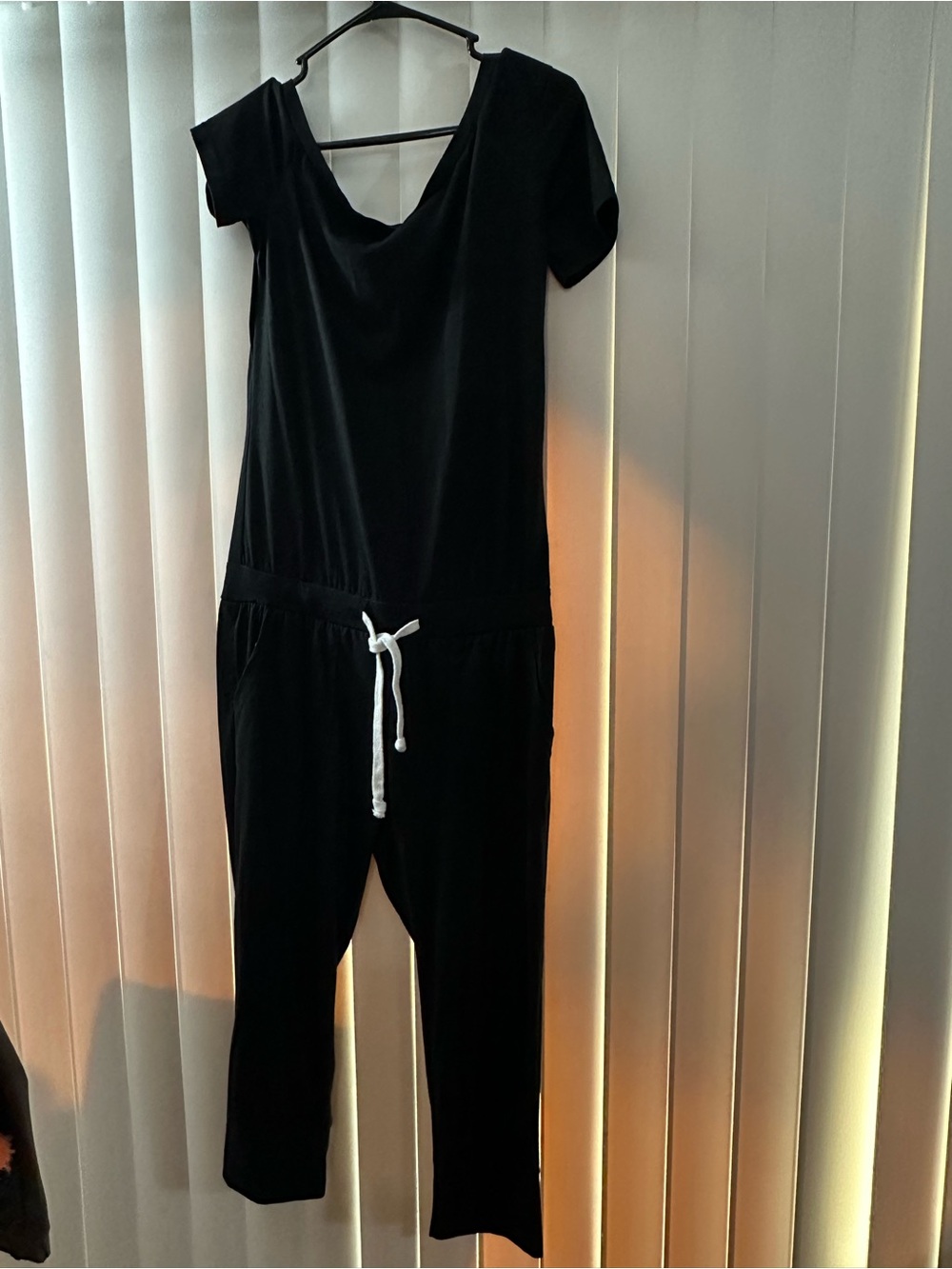 SHEIN Black Short-Sleeve Drawstring Waist Jumpsuit
